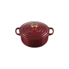 LE CREUSET Cocotte en Fonte Ronde 20 cm Garnet Bouton Doré Signature New
