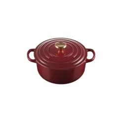 LE CREUSET Cocotte en Fonte Ronde 20 cm Garnet Bouton Doré Signature New