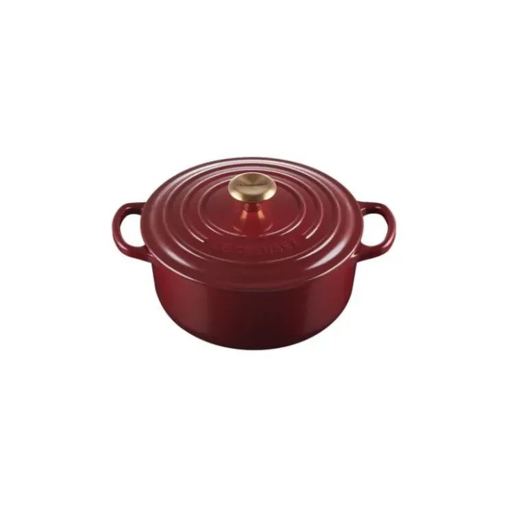LE CREUSET Cocotte en Fonte Ronde 20 cm Garnet Bouton Doré Signature New
