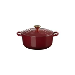LE CREUSET Cocotte en Fonte Ronde 20 cm Garnet Bouton Doré Signature New