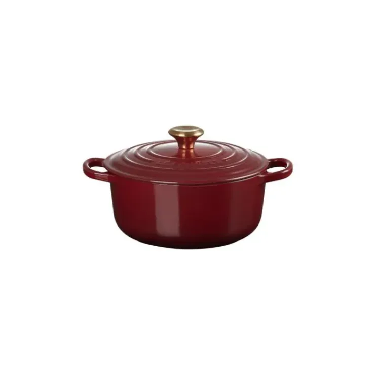 LE CREUSET Cocotte en Fonte Ronde 20 cm Garnet Bouton Doré Signature New