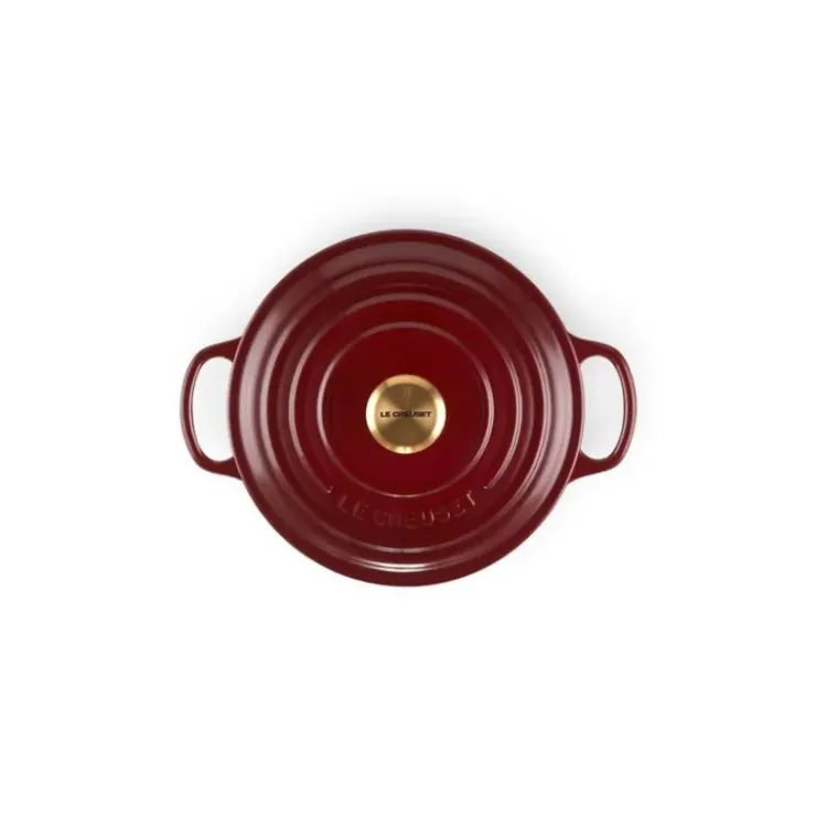 LE CREUSET Cocotte en Fonte Ronde 20 cm Garnet Bouton Doré Signature New
