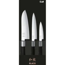 KAI Coffret 3 Couteaux Japonais Universel 10 cm Universel 15 cm et Santoku 16,5 cm Wasabi Black Hot