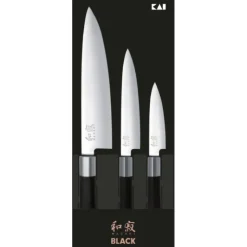 KAI Coffret 3 Couteaux Japonais Universel 10 cm Universel 15 cm et Chef 20 cm Wasabi Black Hot