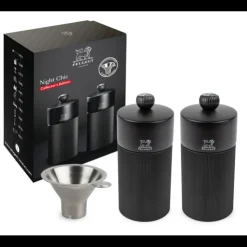 PEUGEOT Coffret 2 Moulins Manuels Sel & Poivre Noir Mat 12 cm + Entonnoir New