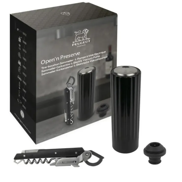 PEUGEOT Coffret Pompe à Vin Electrique ABS + Tire-Bouchon Clavelin Best