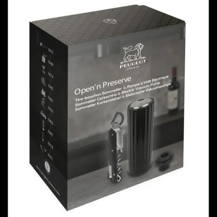PEUGEOT Coffret Pompe à Vin Electrique ABS + Tire-Bouchon Clavelin Best
