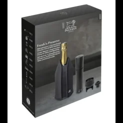 PEUGEOT Coffret Pompe à Vin et Champagne Double Manuelle ABS + Rafraichisseur Frizz Noir Sale