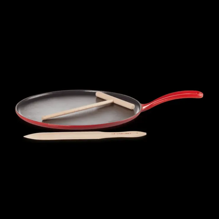 LE CREUSET Crêpière Fonte Émaillée 27 cm Cerise avec Accessoires Clearance