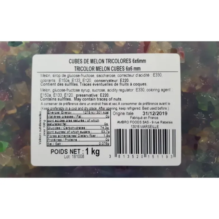 CUISINEADDICT Cubes de Melon confit tricolores 1 kg Sale