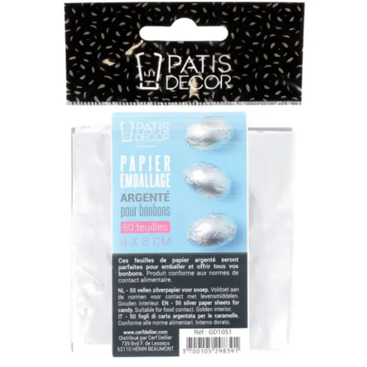 PATISDECOR Emballage Pour Bonbons Argenté 50 feuilles Patisdécor