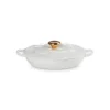 LE CREUSET Faitout Fonte Émaillée Pétales Blanc avec Bouton Doré 26 cm