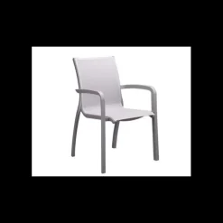 GROSFILLEX Fauteuil d'extérieur Noir Volcanique et Toile Gris Chinée Sunset New
