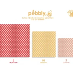 PEBBLY Feuille Emballage Alimentaire Cire Abeille Pois (x3) Hot