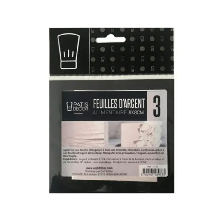 PATISDECOR Feuilles d'Argent Alimentaire 8 cm (x3) Patisdécor Online