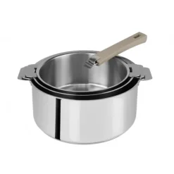 CRISTEL FIN DE SERIE Lot de 3 Casseroles inox avec Poignée Taupe Mutine Amovible Best