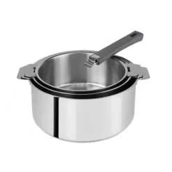 CRISTEL FIN DE SERIE Lot de 3 Casseroles inox avec Poignée Grise Mutine Amovible New