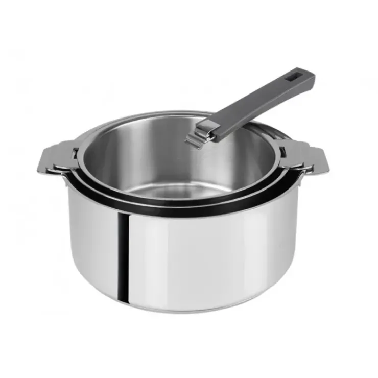 CRISTEL FIN DE SERIE Lot de 3 Casseroles inox avec Poignée Grise Mutine Amovible New