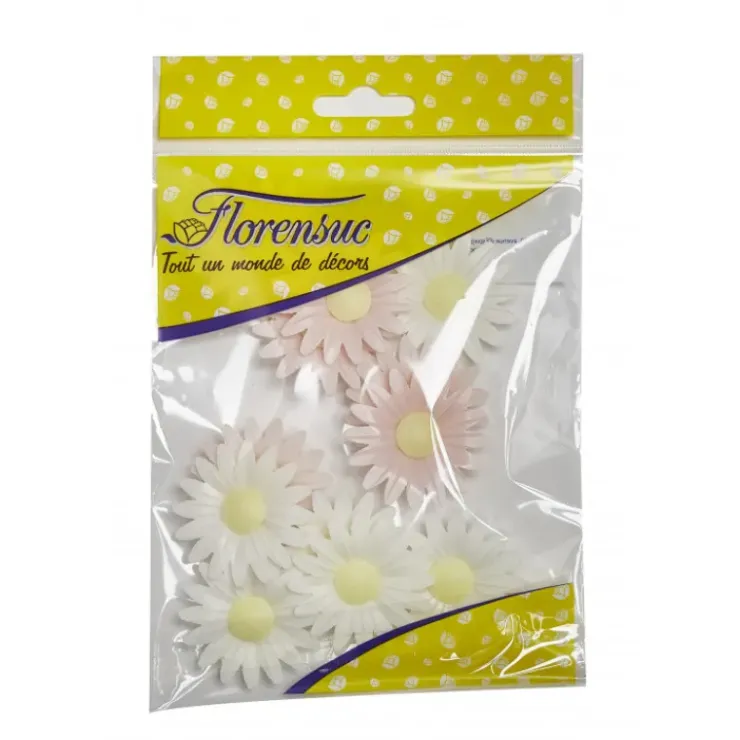 FLORENSUC Fleur Azyme Bio Marguerite Rose et Blanche 4,5 cm x10 Hot