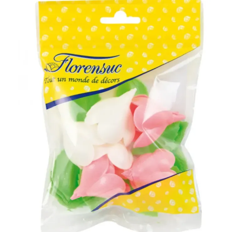 FLORENSUC Fleurs de rose blanches et roses x6, grandes feuilles x12 - en Azyme Hot