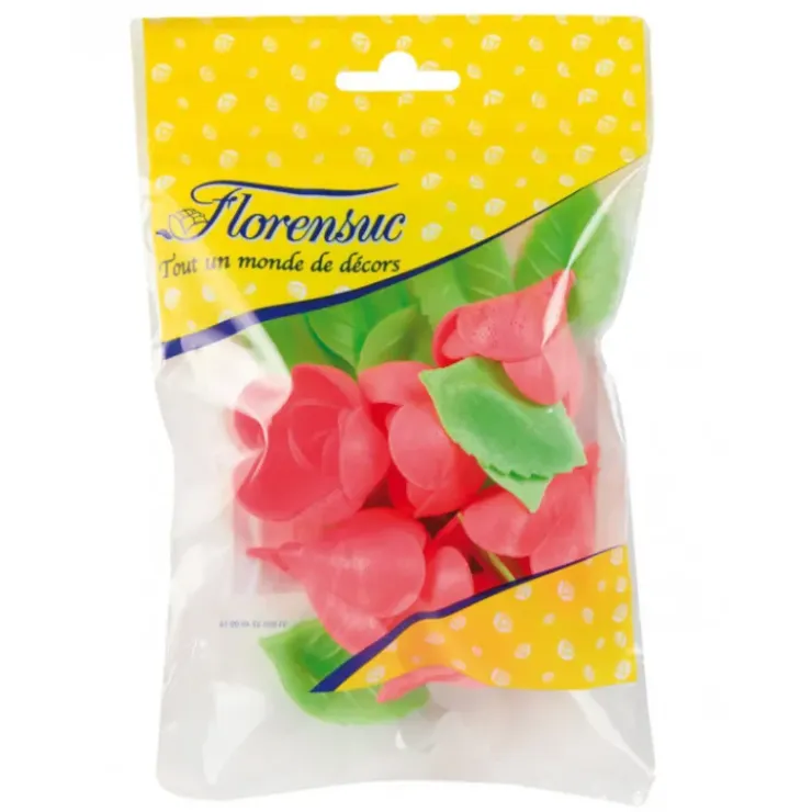 FLORENSUC Fleurs de rose carmin x6, grandes feuilles x12 - en Azyme Hot