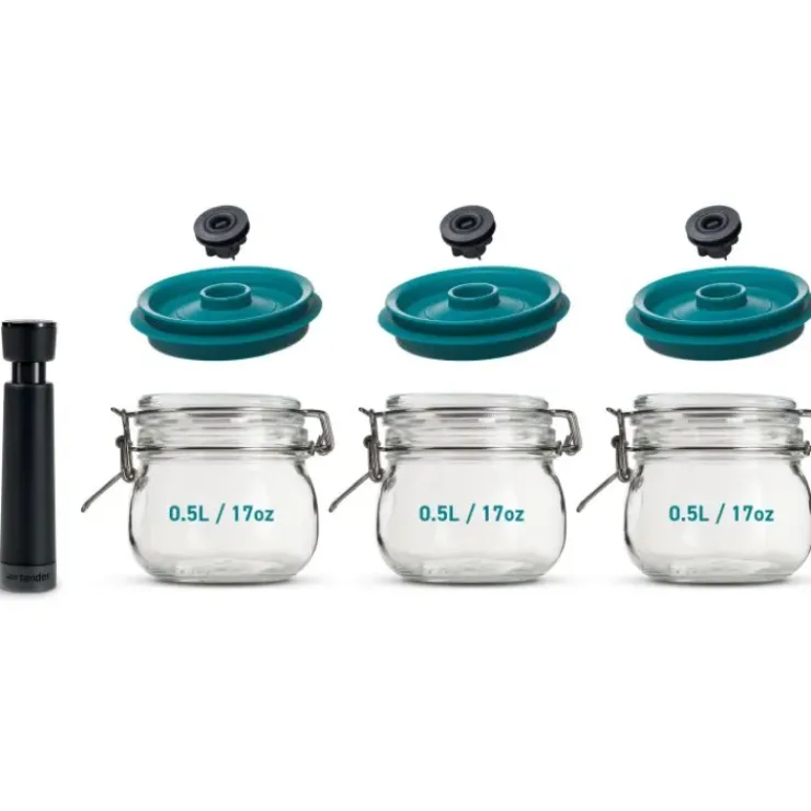 AIRTENDER Kit de Mise Sous-Vide 3 Bocaux Kilner 0,5 L avec Couvercles et Pompe Sale