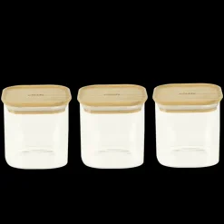PEBBLY Lot 3 Boîtes de Conservation en Verre et Bambou Carré 800 ml Online