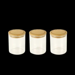 PEBBLY Lot 3 Pots à Épices en Verre et Bambou 190 ml Discount