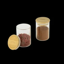 PEBBLY Lot 3 Pots à Épices en Verre et Bambou 190 ml Discount