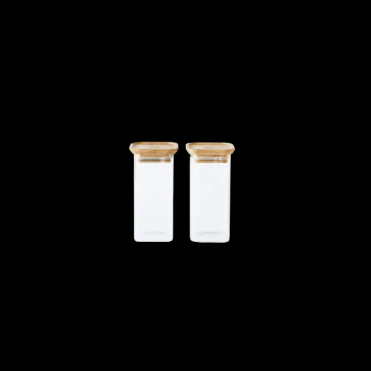 PEBBLY Lot de 2 Boites de Conservation Carrées en Verre et Bambou 320 ml Outlet