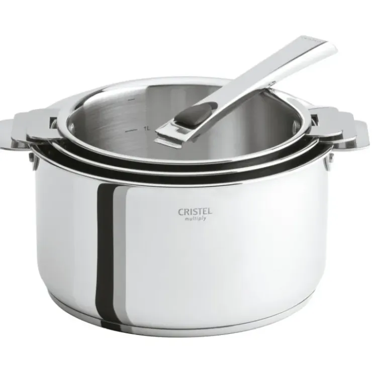CRISTEL Lot de 3 Casseroles Inox avec 1 Poignée Amovible Casteline