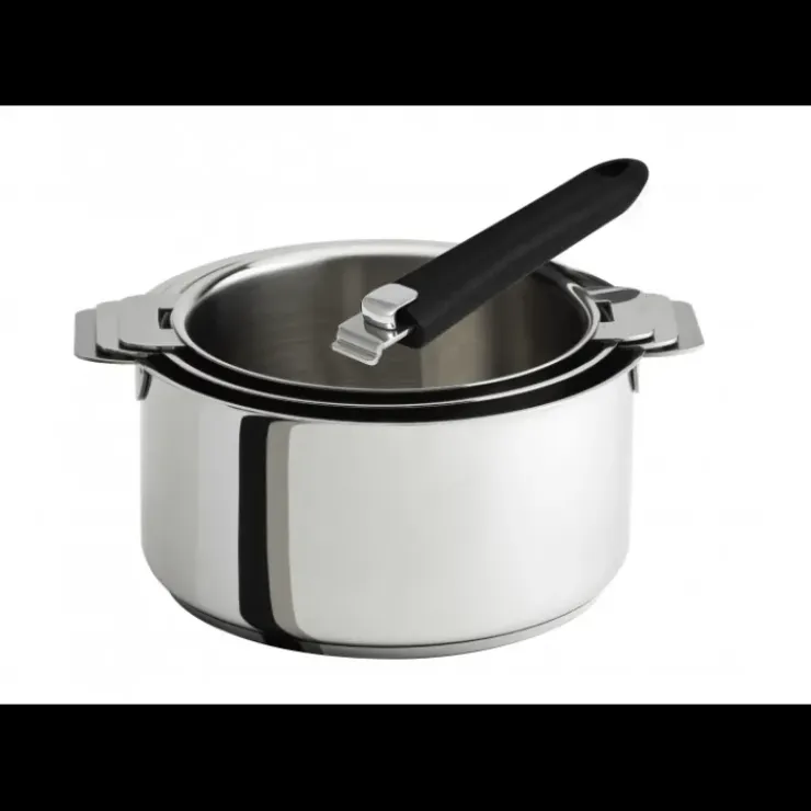 CRISTEL Lot de 3 Casseroles inox avec Poignée Noire Mutine Amovible Outlet