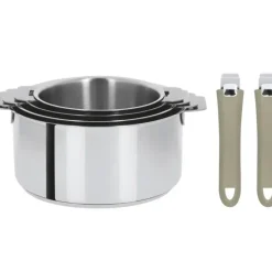 CRISTEL Lot de 4 Casseroles inox avec 2 Poignées Taupe Mutine Amovibles Clearance