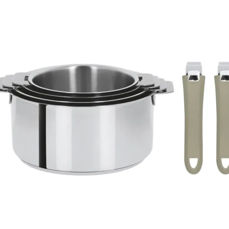 CRISTEL Lot de 4 Casseroles inox avec 2 Poignées Taupe Mutine Amovibles Clearance