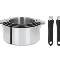CRISTEL Lot de 4 Casseroles inox avec 2 Poignées Noires Mutine Amovibles Outlet
