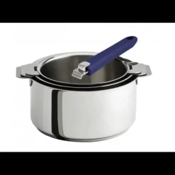 CRISTEL Lot de 3 Casseroles inox avec Poignée Bleue Mutine Amovible
