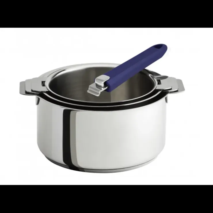 CRISTEL Lot de 3 Casseroles inox avec Poignée Bleue Mutine Amovible