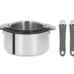 CRISTEL Lot de 4 Casseroles inox avec 2 Poignées Grises Mutine Amovibles Clearance