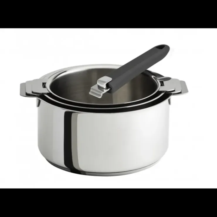 CRISTEL Lot de 3 Casseroles inox avec Poignée Grise Mutine Amovible New