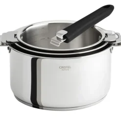 CRISTEL Lot de 3 Casseroles inox Casteline avec 1 Poignée Mutine Amovible New