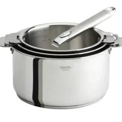 CRISTEL Lot de 3 Casseroles inox Casteline avec 1 Poignée Zénith Amovible New