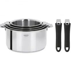 CRISTEL Lot de 4 Casseroles inox Casteline avec 2 Poignées Mutine Amovibles Sale