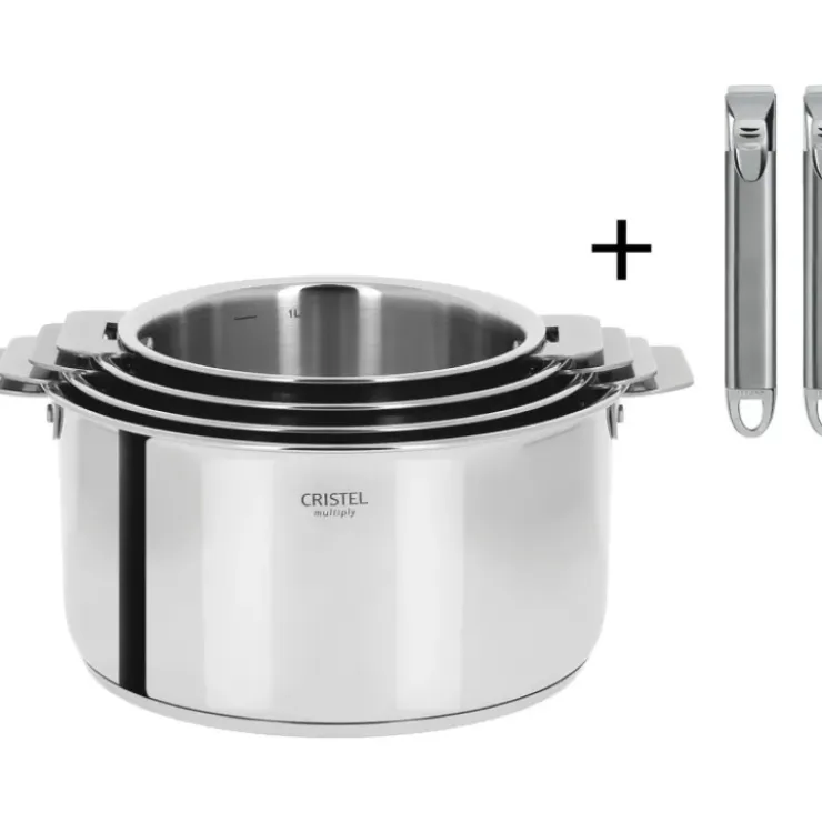 CRISTEL Lot de 4 Casseroles inox Casteline avec 2 Poignées Zénith Amovibles Best