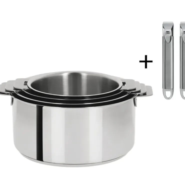 CRISTEL Lot de 4 Casseroles inox Mutine avec 2 Poignées Zénith Amovibles New
