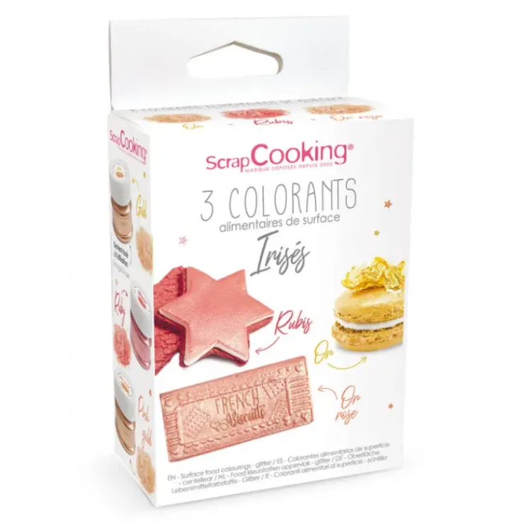 SCRAPCOOKING Lot de 3 Colorants Alimentaires de Surface Irisés New