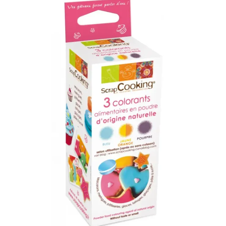 SCRAPCOOKING Lot de 3 Colorants en Poudre Alimentaire Pourpre/Orange/Bleu Clearance