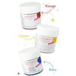 SCRAPCOOKING Lot de 3 Colorants Liposolubles en Poudre Rouge / Bleu / Jaune Hot