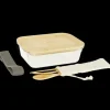PEBBLY Lunch Box Verre et Bambou avec Couverts 1 L
