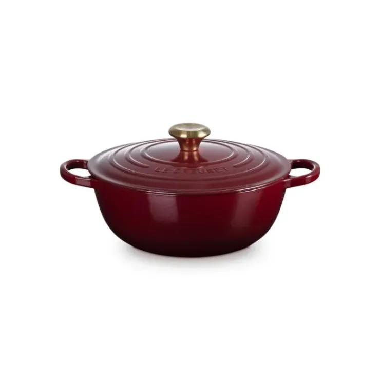 LE CREUSET Marmite en Fonte 26 cm Garnet Bouton Doré Signature Best