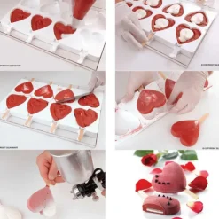 SILIKOMART Moule à glace silicone Coeur 8 empreintes avec bâtonnets New